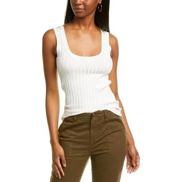 Veronica Beard Sandra Scoop Neck Ribbed Sleeveless Tank Top White Large - Picture 1 of 7